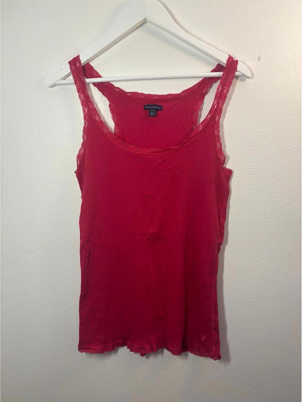 Y2K Lace Trim American Eagle Racerback Tank Top Size XL